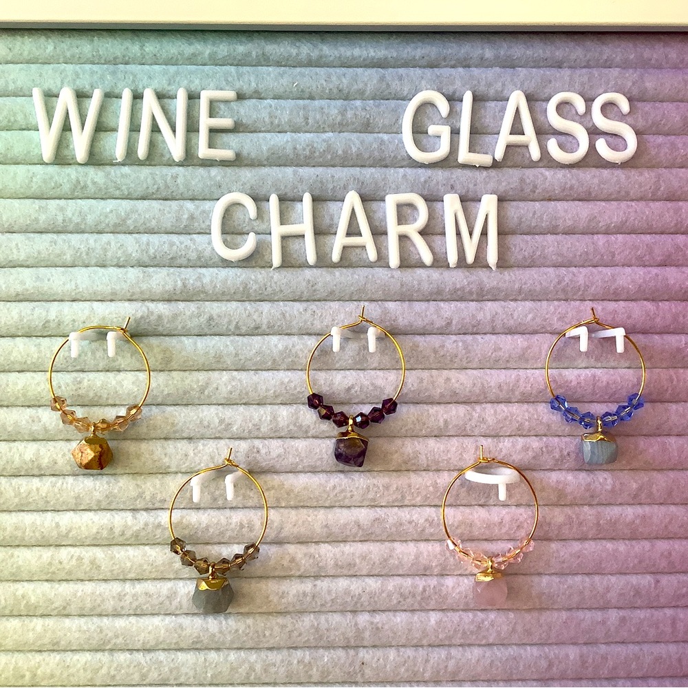5pc Natural Stone Wine Glass Charm